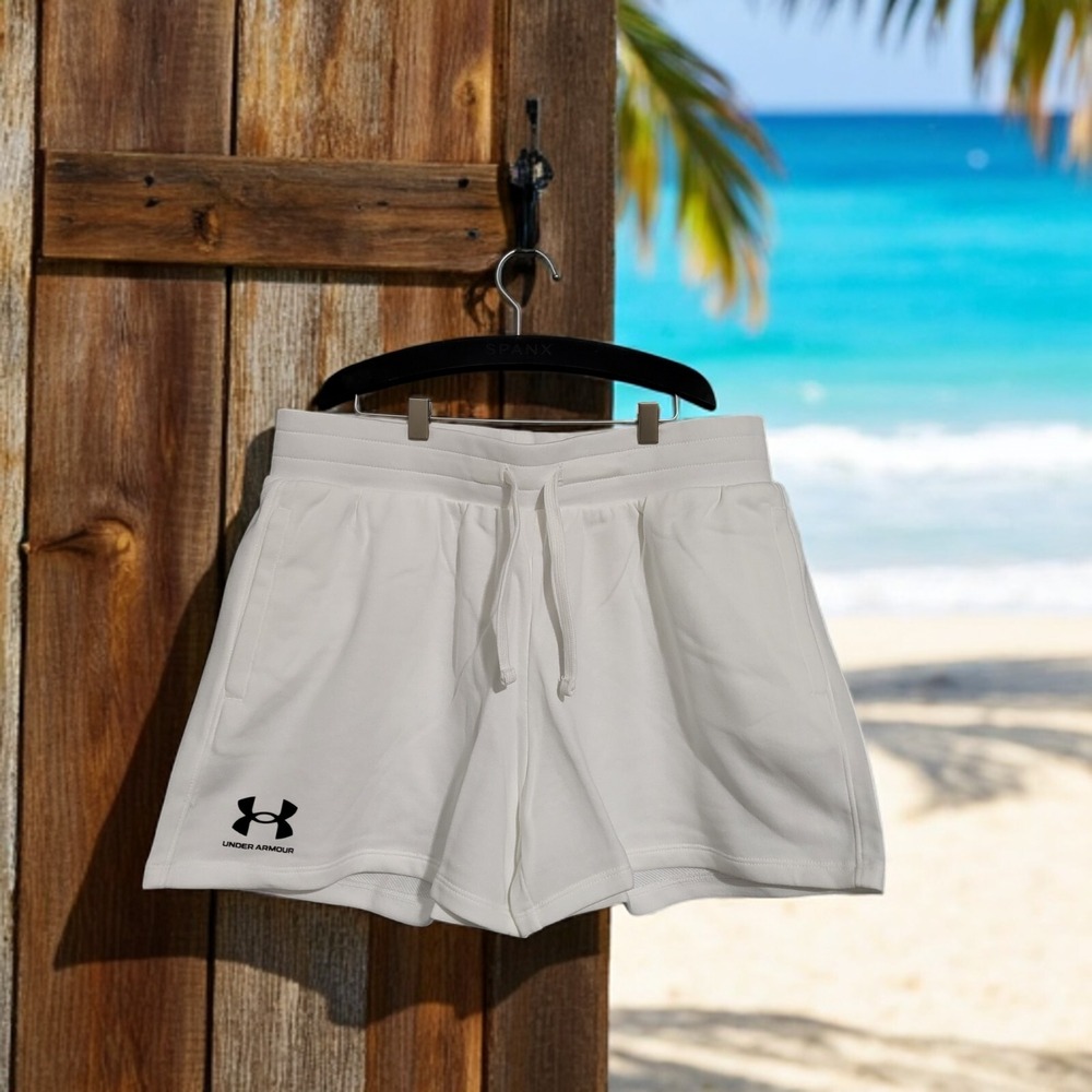Under Armour UA Rival Terry Shorts Women's M – White Cotton Loose Fit NWT - Picture 8 of 11